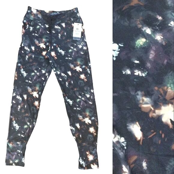 Nine West Active Moisture Wicking Black Floral High Rise Leggings Medium - Picture 2 of 11